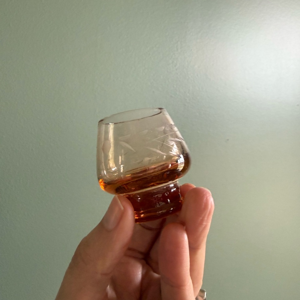 Vintage Cordial Shot Glass Etched Caddy and Glasses - Picture 2 of 9